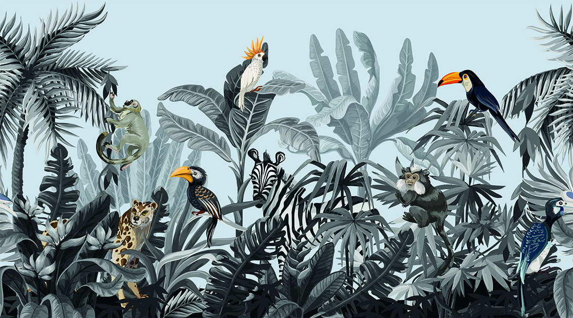 Jungle Toucan, apen en luipaard