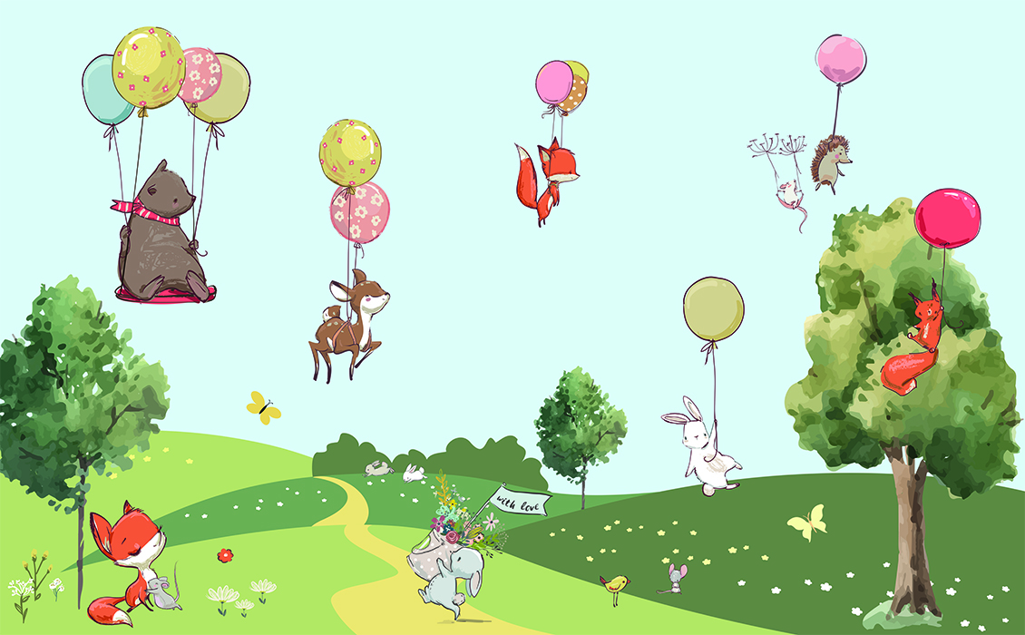 Dieren bos aan ballonnen