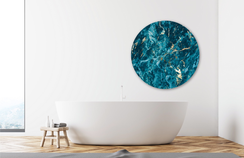 Muurcirkel marmer blauw