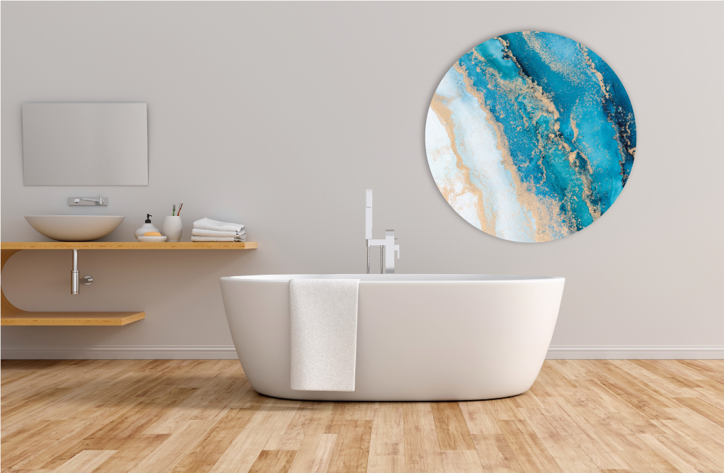 Muurcirkel marmer blauw, wit en goud