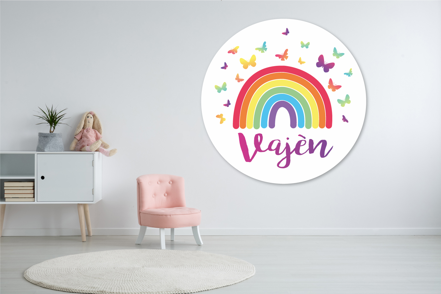 Muurcirkel regenboog met vlinders