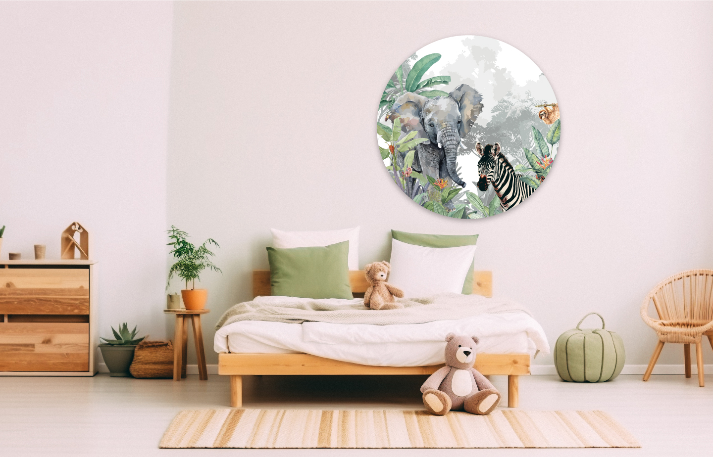 Muurcirkel Jungle met olifant en zebra