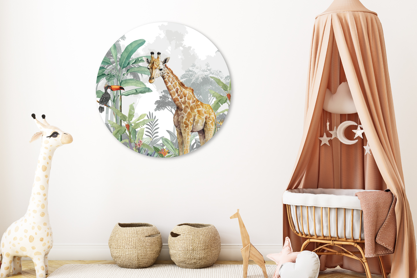 Muurcirkel Jungle met giraffe en toukan