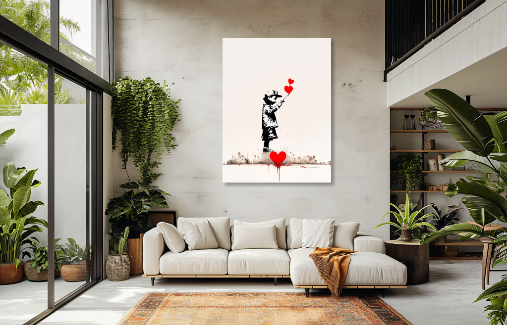 Aluminium bord banksy street art jongen met ballonen