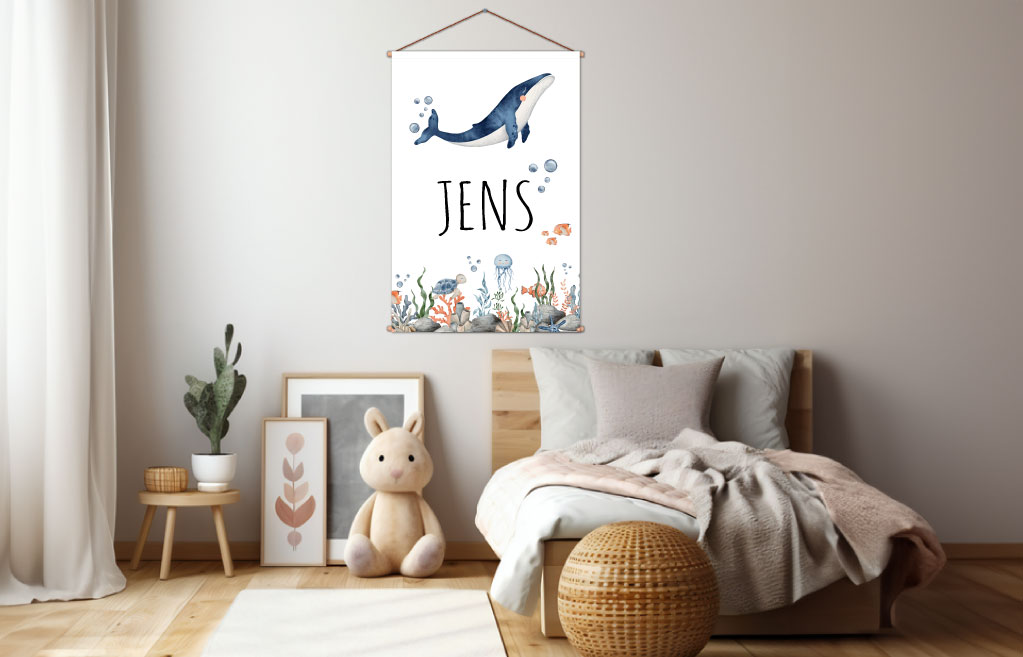 Textiel poster zeedieren met Walvis
