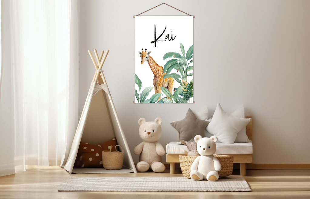Textielposter Jungle giraffe