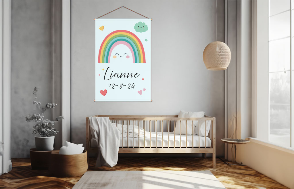 Textielposter regenboog met naam