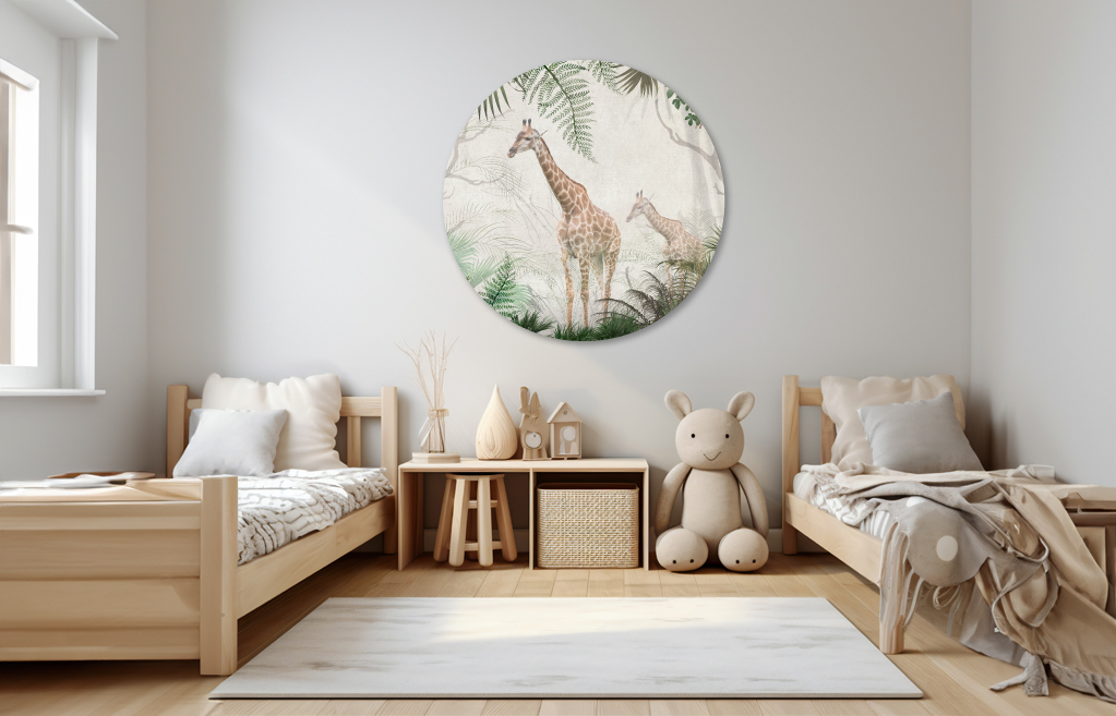 Muurcirkel giraffen in de mist