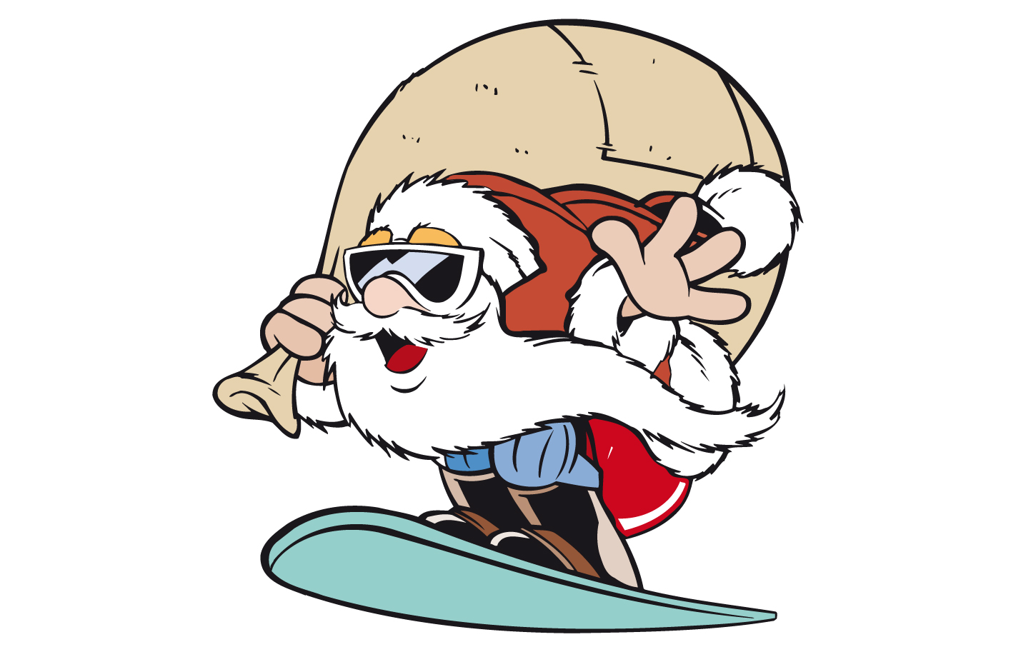 Kerstman op snowboard