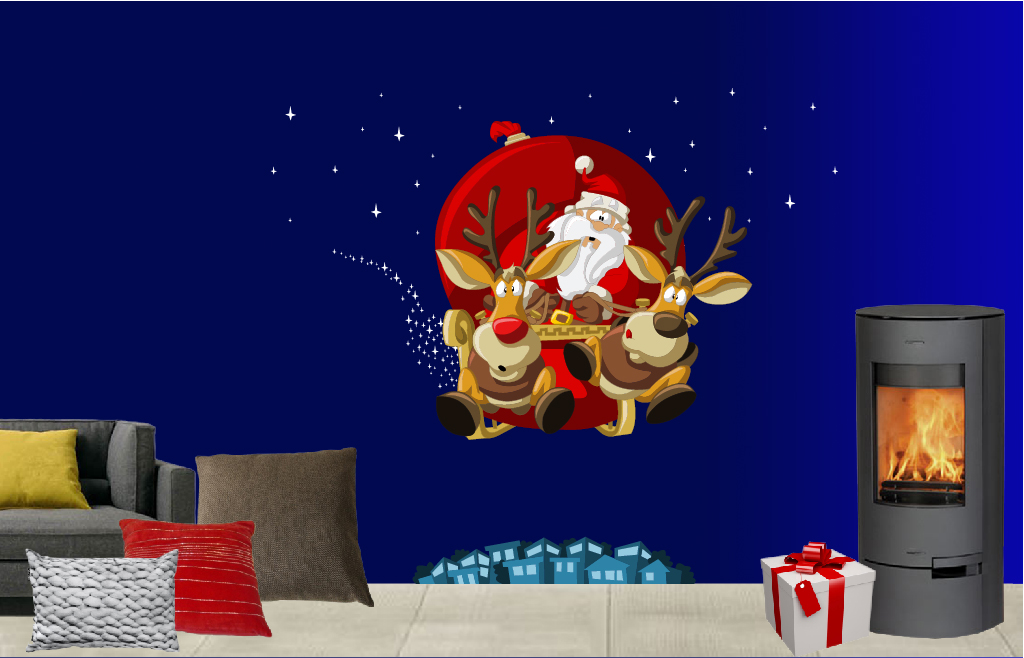 Vliegende Kerstman met rendieren